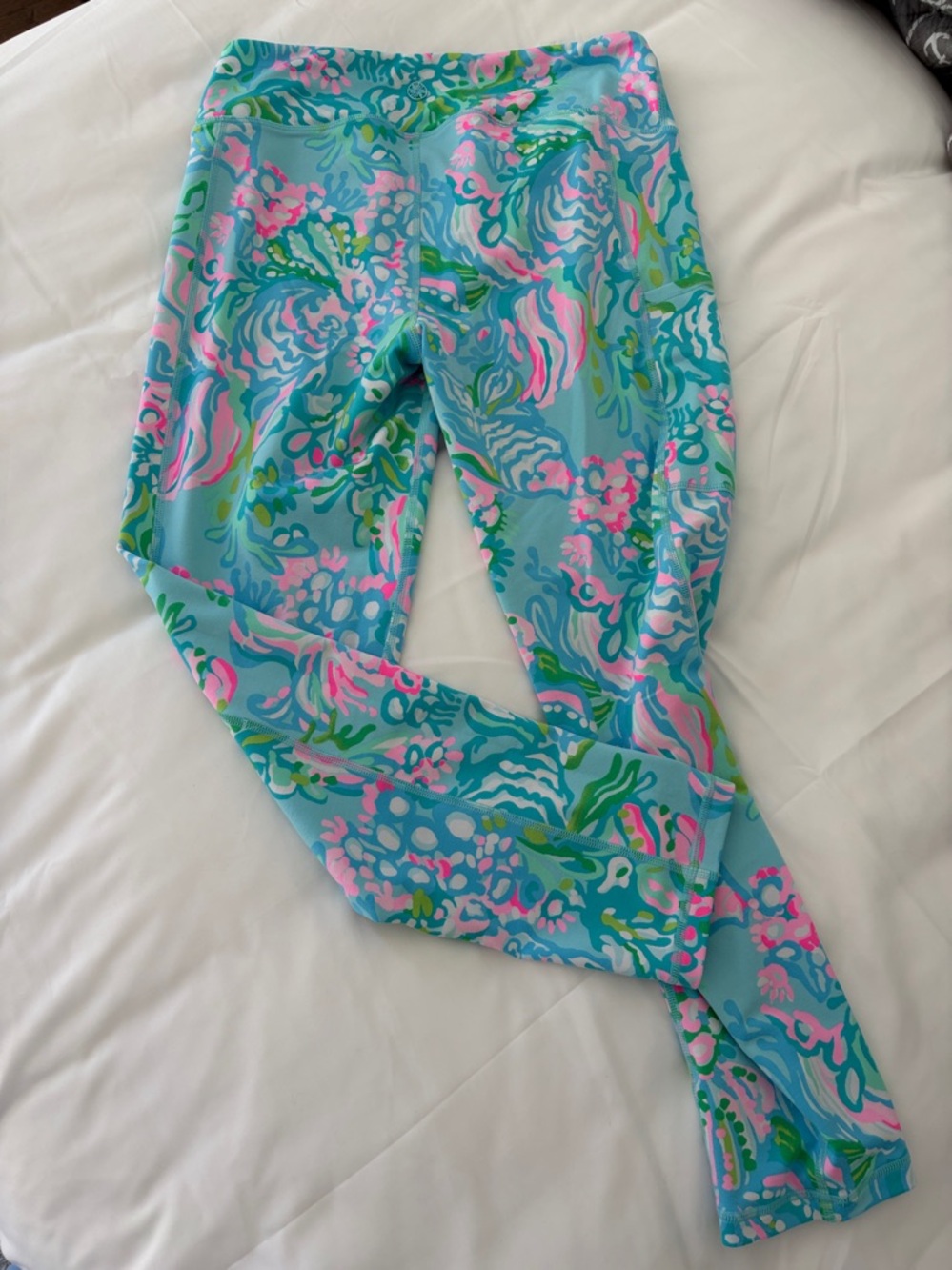 Lilly Pulitzer EUC hardly worn Bright Aqua Floral Workout Leggings - Picture 6 of 6